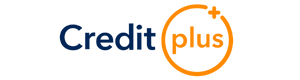 Название Сreditplus, разделенное на две части, где слово plus находится в оранжевом круге, с нарисованным плюсом